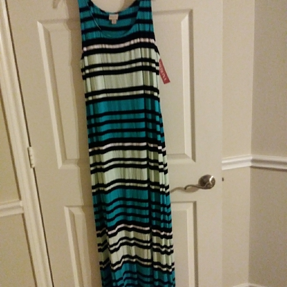 Merona Ladies Turquoise, Black, White Striped Dres